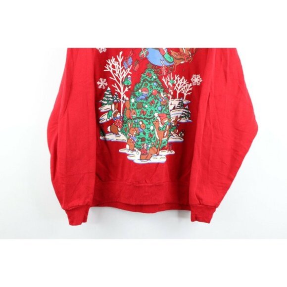 Vintage 90s Womens Large Santa Claus Christmas Nature Faded Sweatshirt Red USA - Picture 3 of 8